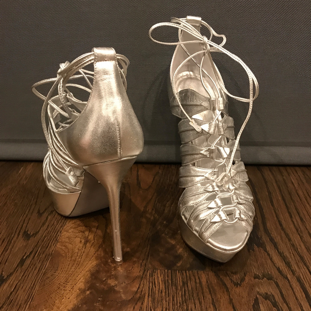 Sergio Rossi Silver Platform Pumps Sandals - Picture 4 of 8